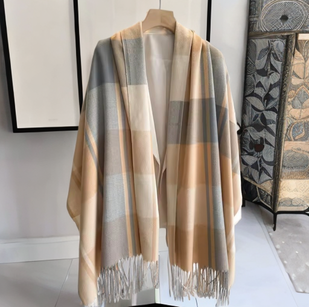 Plaid Pashmina in Muted greys, creams and beige