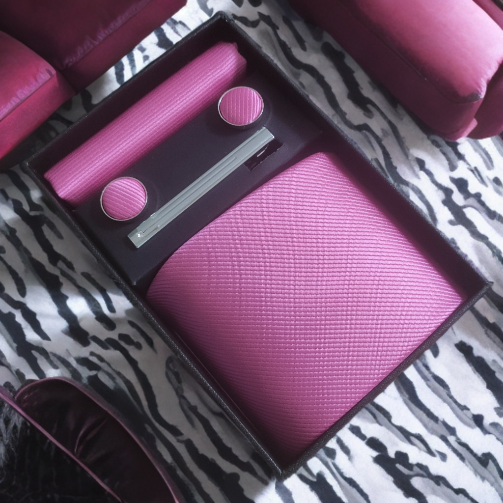 Mens Tie Set in Bright Pink