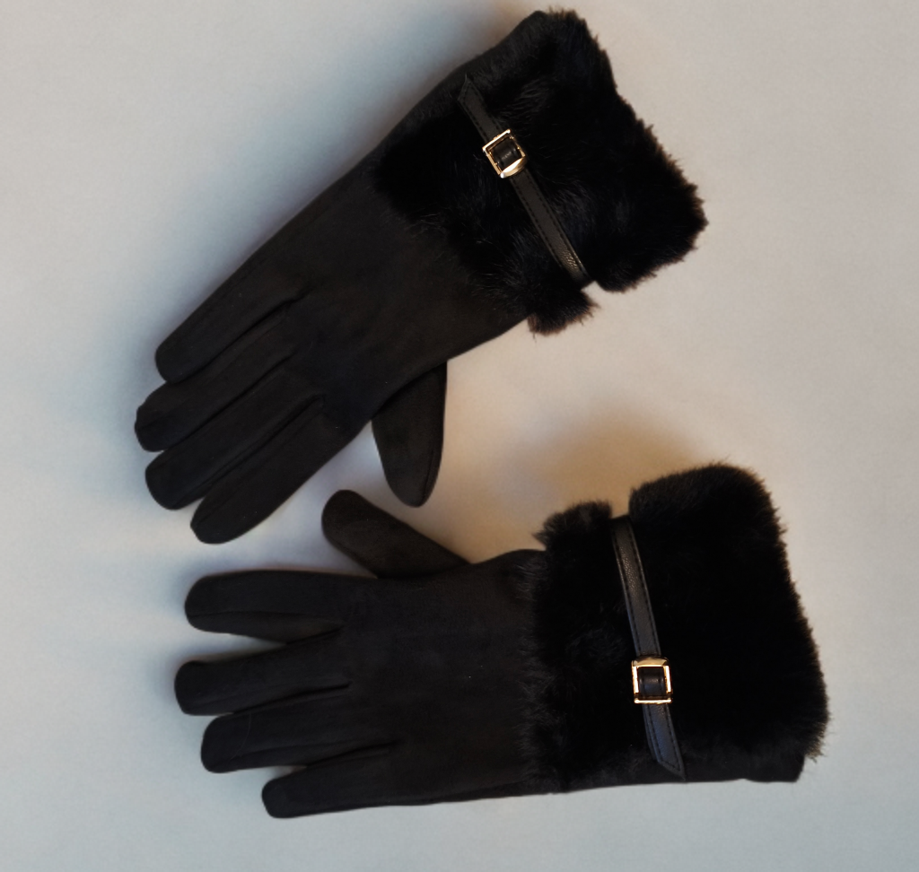Black Faux fur gloves