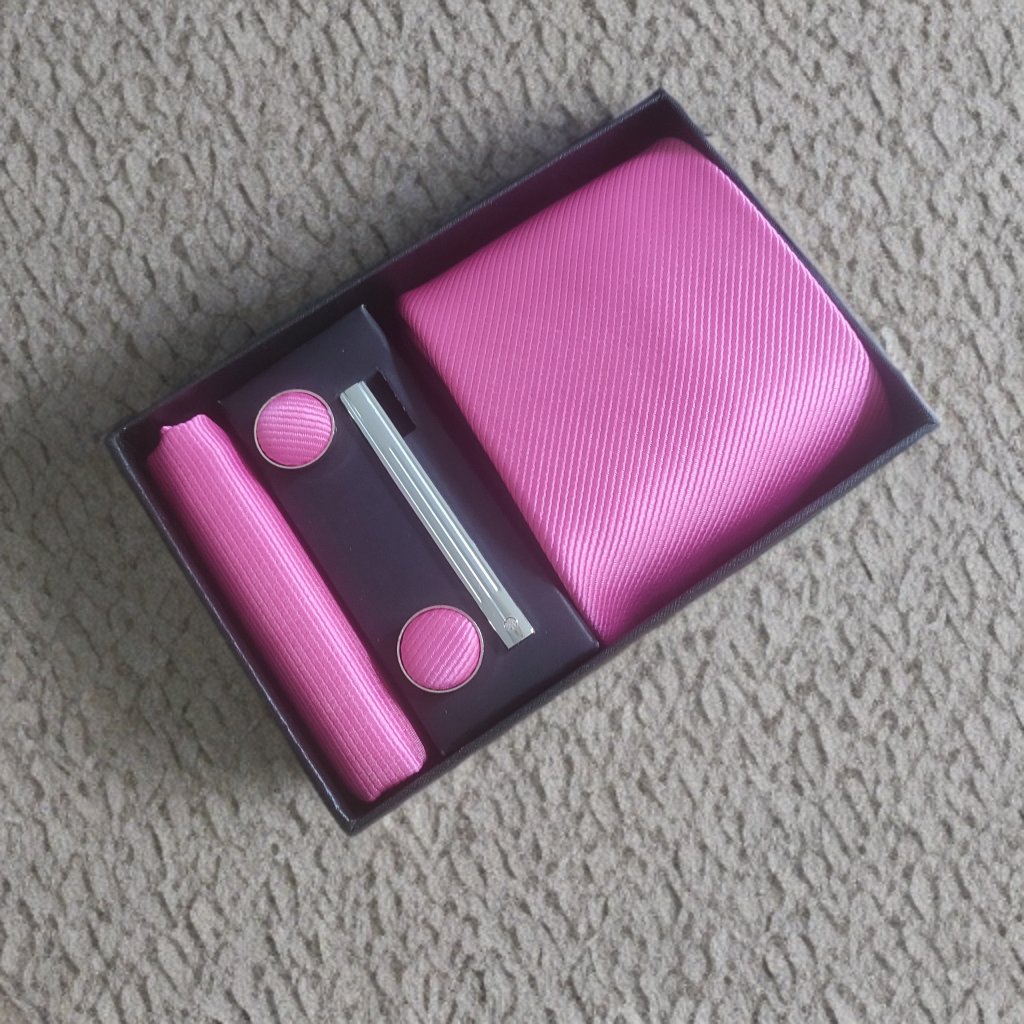 Mens Tie Set in Bright Pink