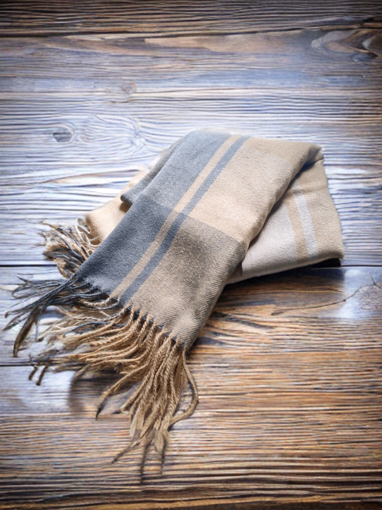 Plaid Pashmina in Muted greys, creams and beige