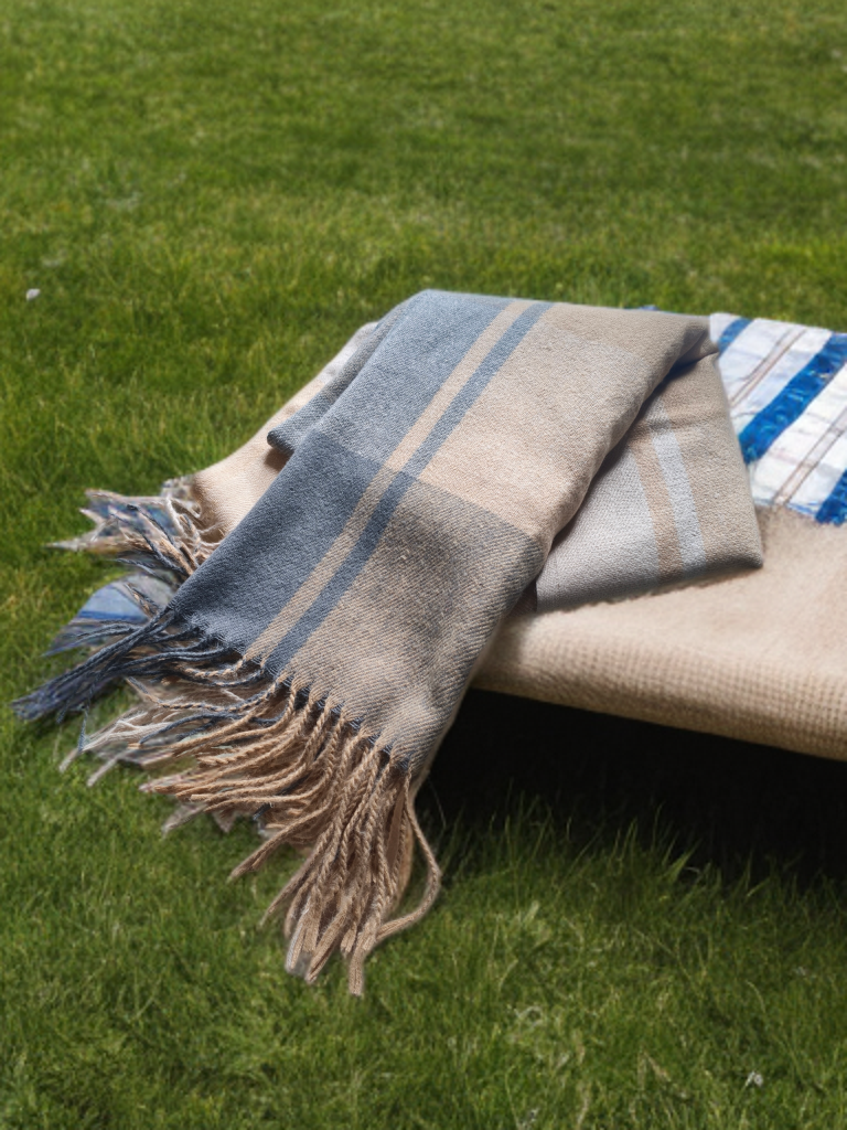 Plaid Pashmina in Muted greys, creams and beige