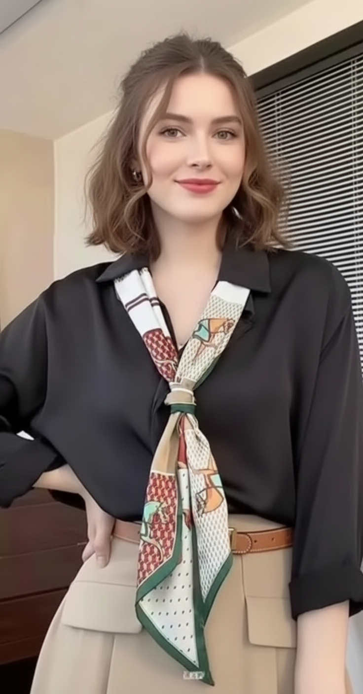 Luxury Equestrian Silky Neck Scarf on Green and Burgundy