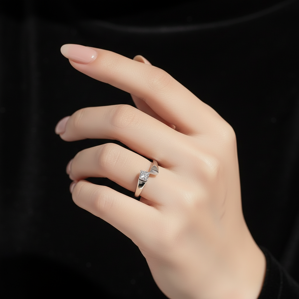 Modern Open Square Crystal Ring - Gold or Silver / Minimalist Statement Jewellery