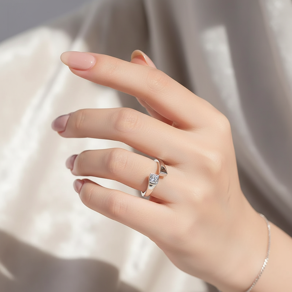 Modern Open Square Crystal Ring - Gold or Silver / Minimalist Statement Jewellery