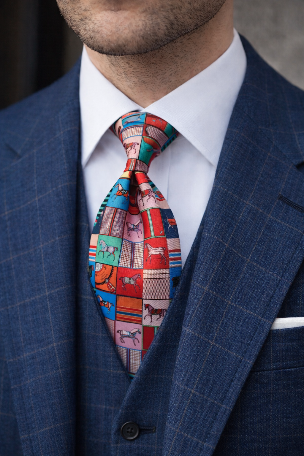 Men's Patchwork Horse Print Tie
