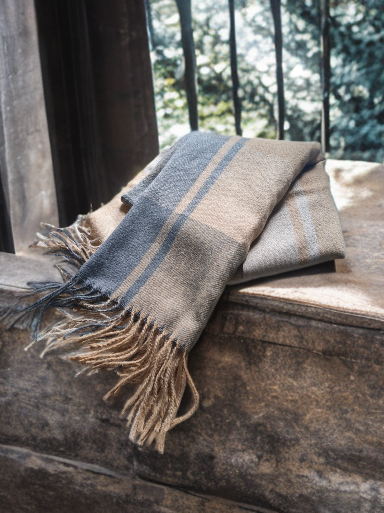 Plaid Pashmina in Muted greys, creams and beige