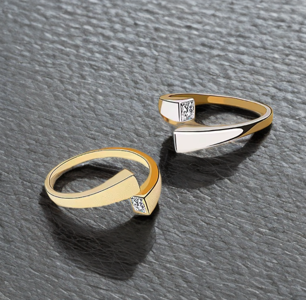 Modern Open Square Crystal Ring - Gold or Silver / Minimalist Statement Jewellery